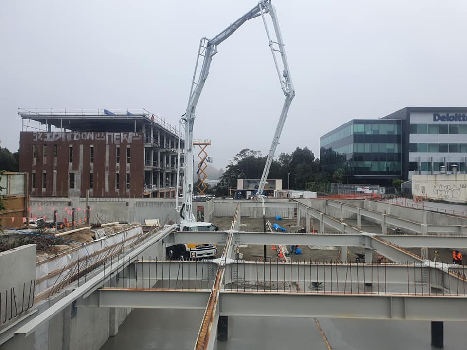 Boom pump on commercial building site in Hamilton, NZ