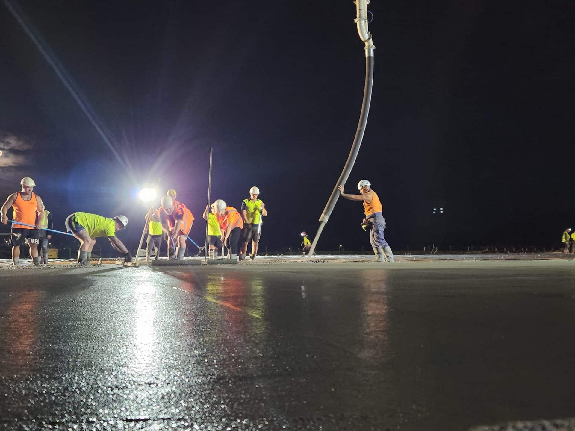 Concrete pumping completed before sun rise due to temperature in the day