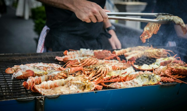 Seafood being cooked on BBQ