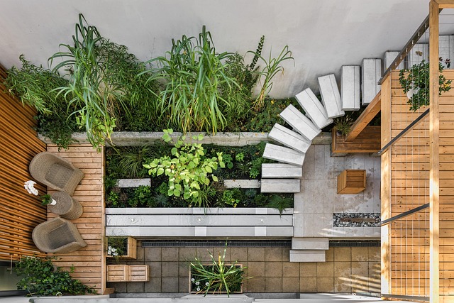 aerial view of an apartment garden